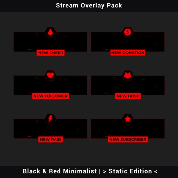 Stream Over Red Stream Overlay Pack – Black & Red Minimalist | Static Edition