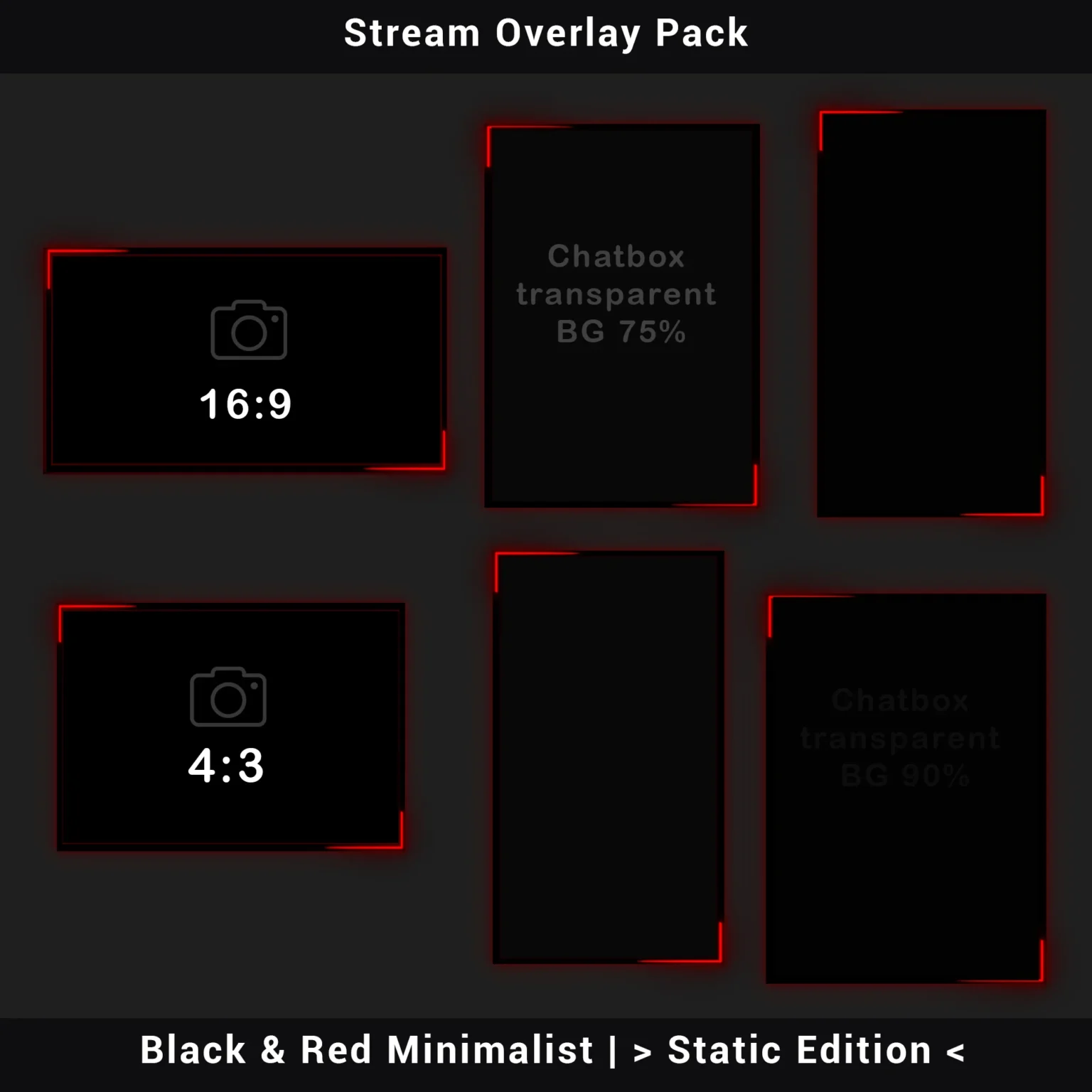 Stream Overlay Pack - Black & Red Minimalist | Static Edition 5 Stream Overlay Pack - Black & Red Minimalist - PNG Static Edition