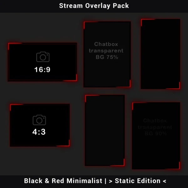 Stream Over Red Stream Overlay Pack – Black & Red Minimalist | Static Edition