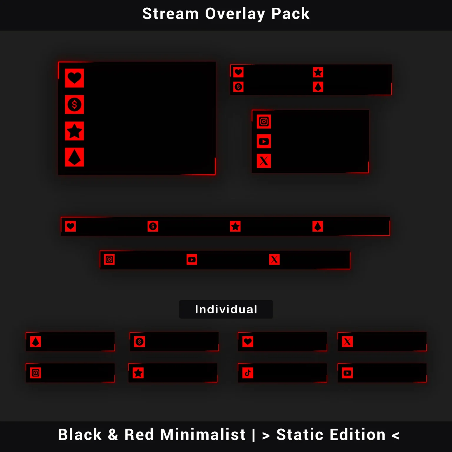 Stream Overlay Pack - Black & Red Minimalist | Static Edition 6 Stream Overlay Pack - Black & Red Minimalist | Static Edition - Image 6