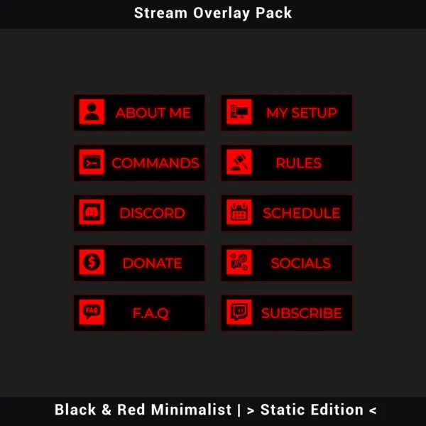 Stream Over Red Stream Overlay Pack – Black & Red Minimalist | Static Edition
