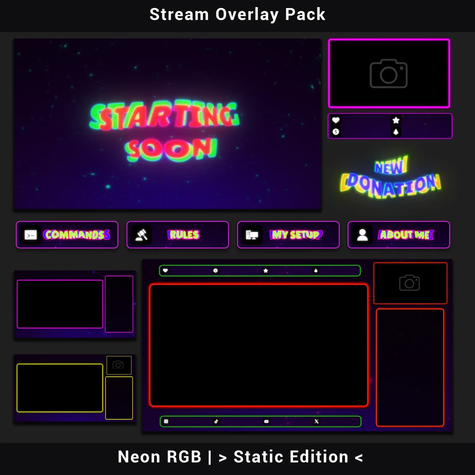 Stream Overlay Pack - Retro CRT Neon RGB (Static Edition) 1 Stream Overlay Pack – Neon RGB Retro, PNG Static Edition