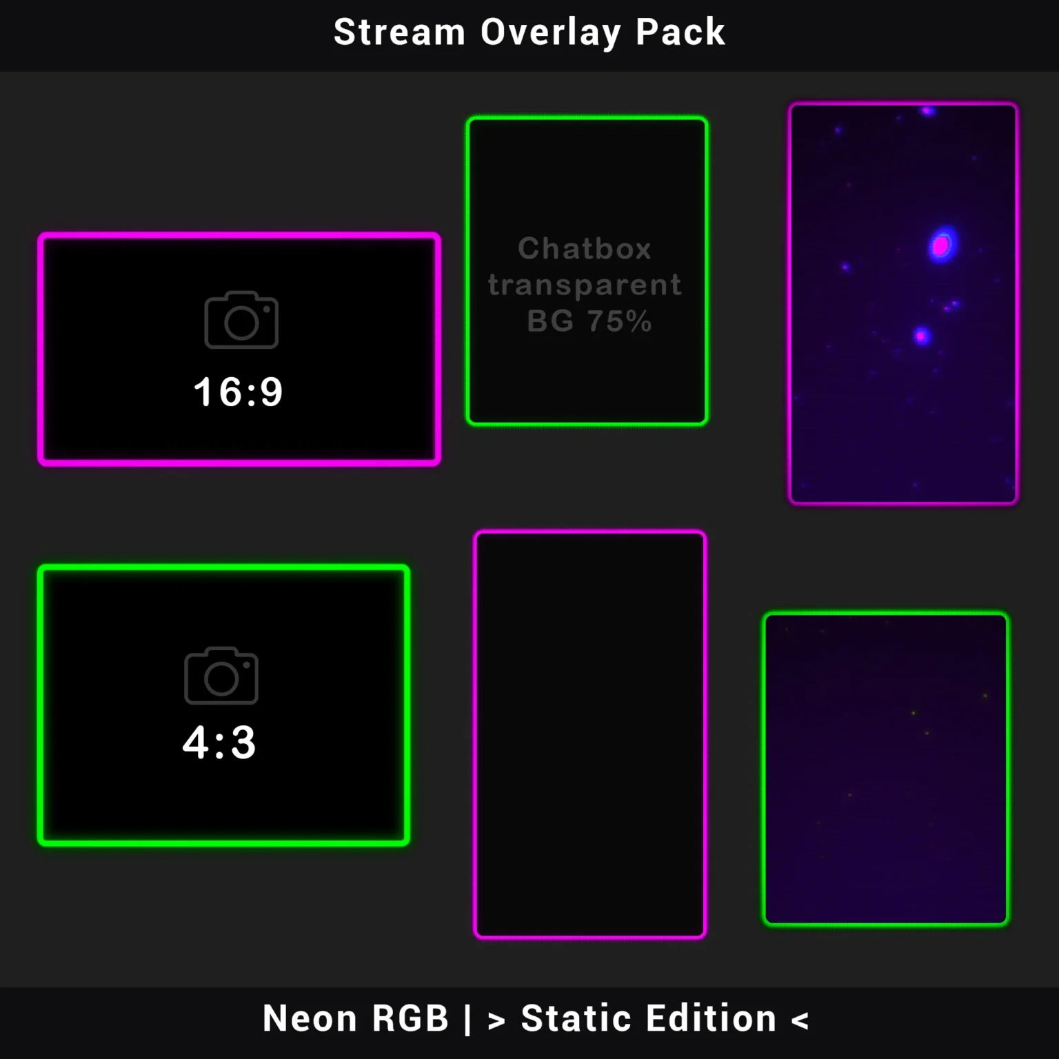 Stream Overlay Pack - Retro CRT Neon RGB (Static Edition) 5 Stream Overlay Pack – Neon RGB Retro, PNG Static Edition