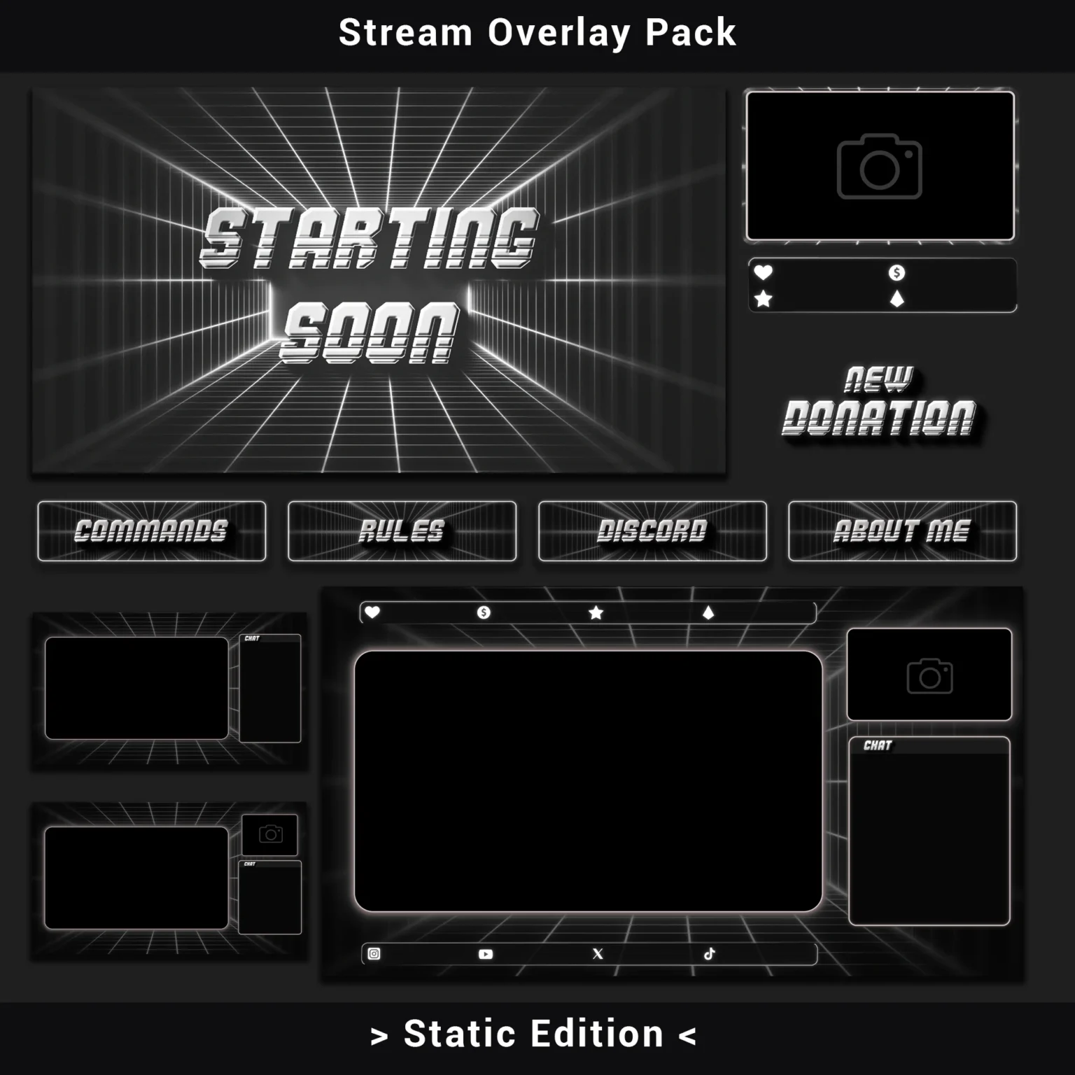 Twitch Overlay Pack: Retro Grid Monochrome (Static Edition) 1 Twitch Overlay Pack: Retro Grid Monochrome (Static Edition)